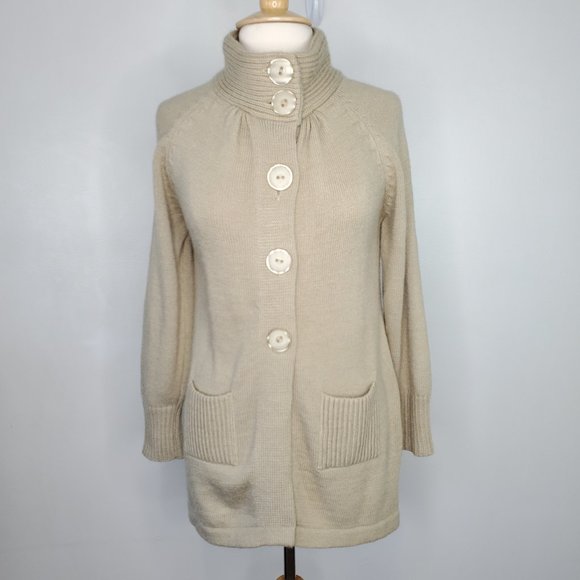 Designer Threads Tan Oatmeal 100% Alpaca Hand Made In Peru Button Up Cardigan, M - Picture 1 of 11